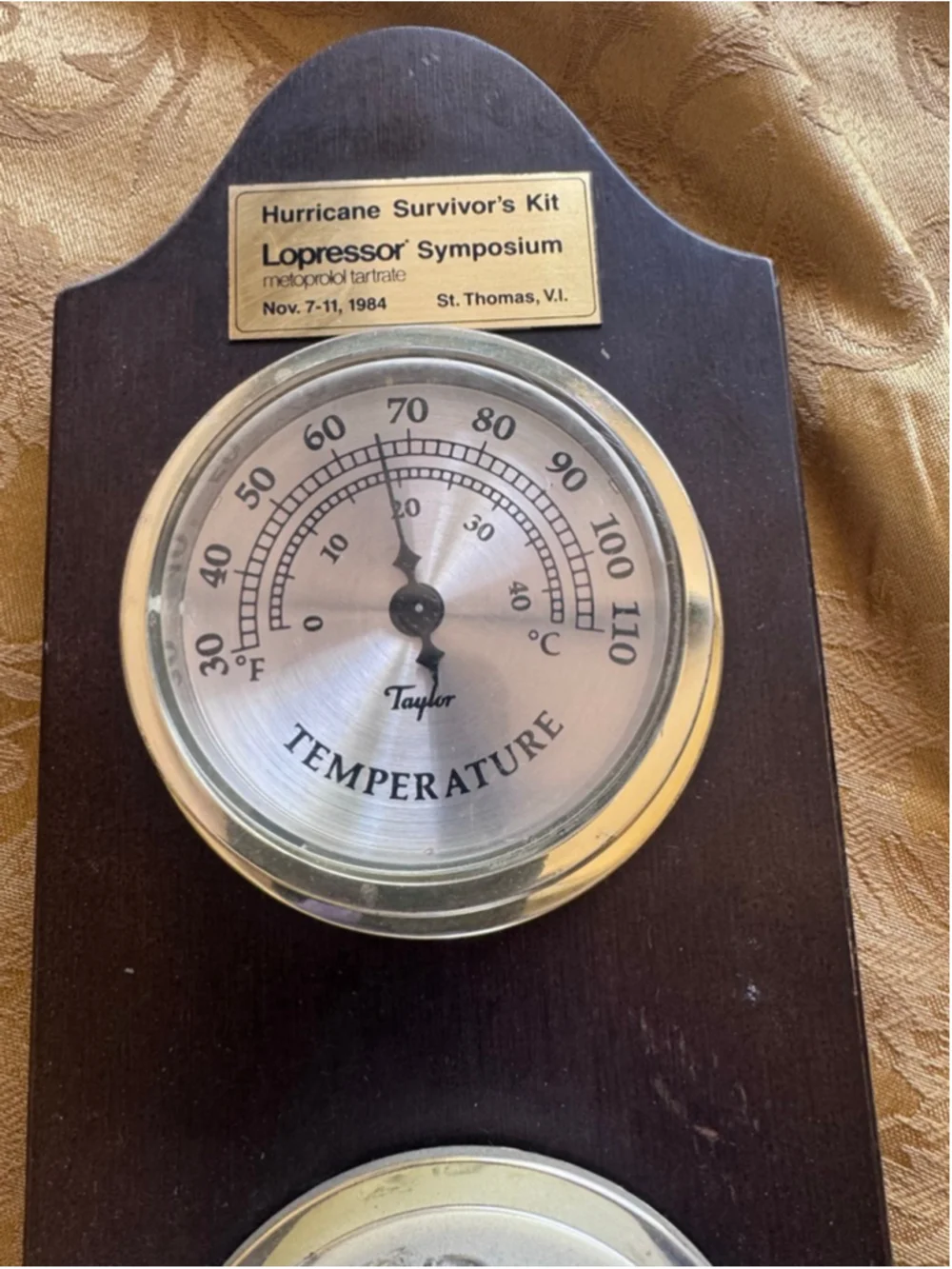 Vintage Wall Clock Weather Station Brown Silver